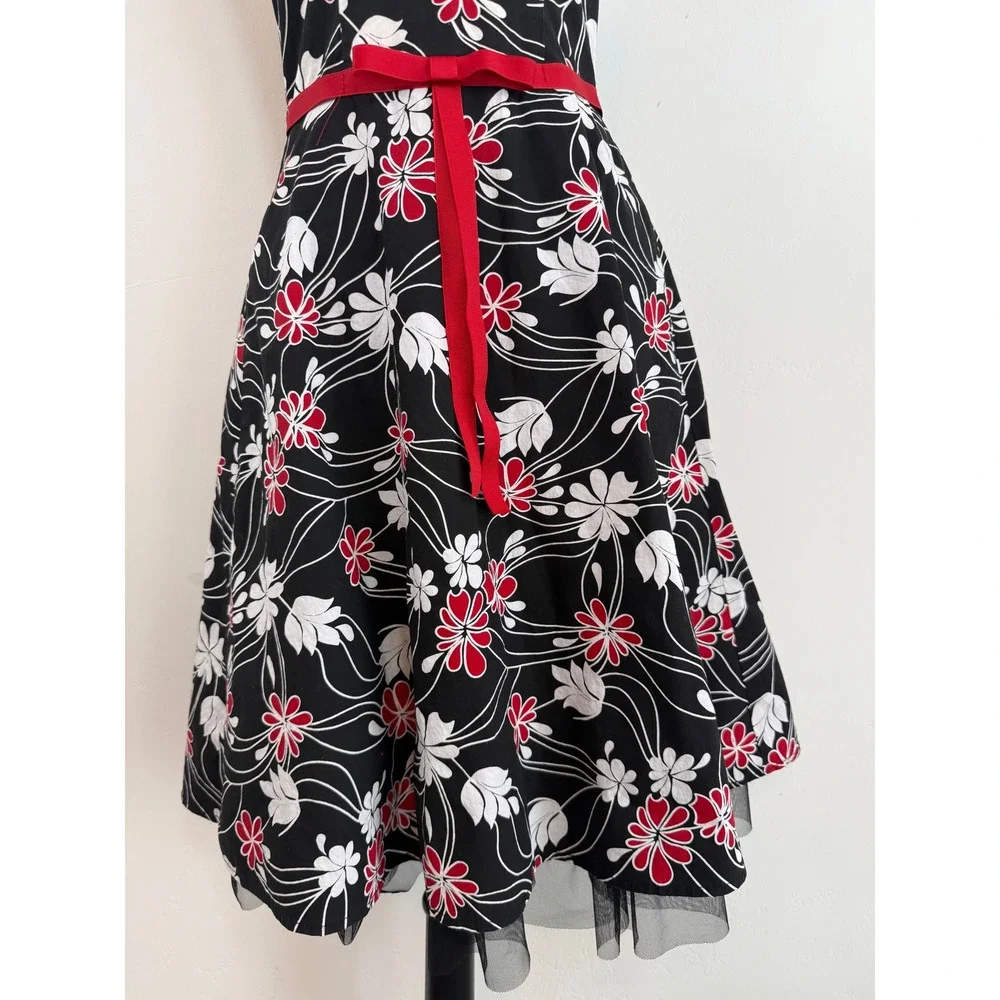 Rampage‎ Floral Halter Dress Red White Y2K Rockabilly Pinup Retro Tulle Sz 3 XS